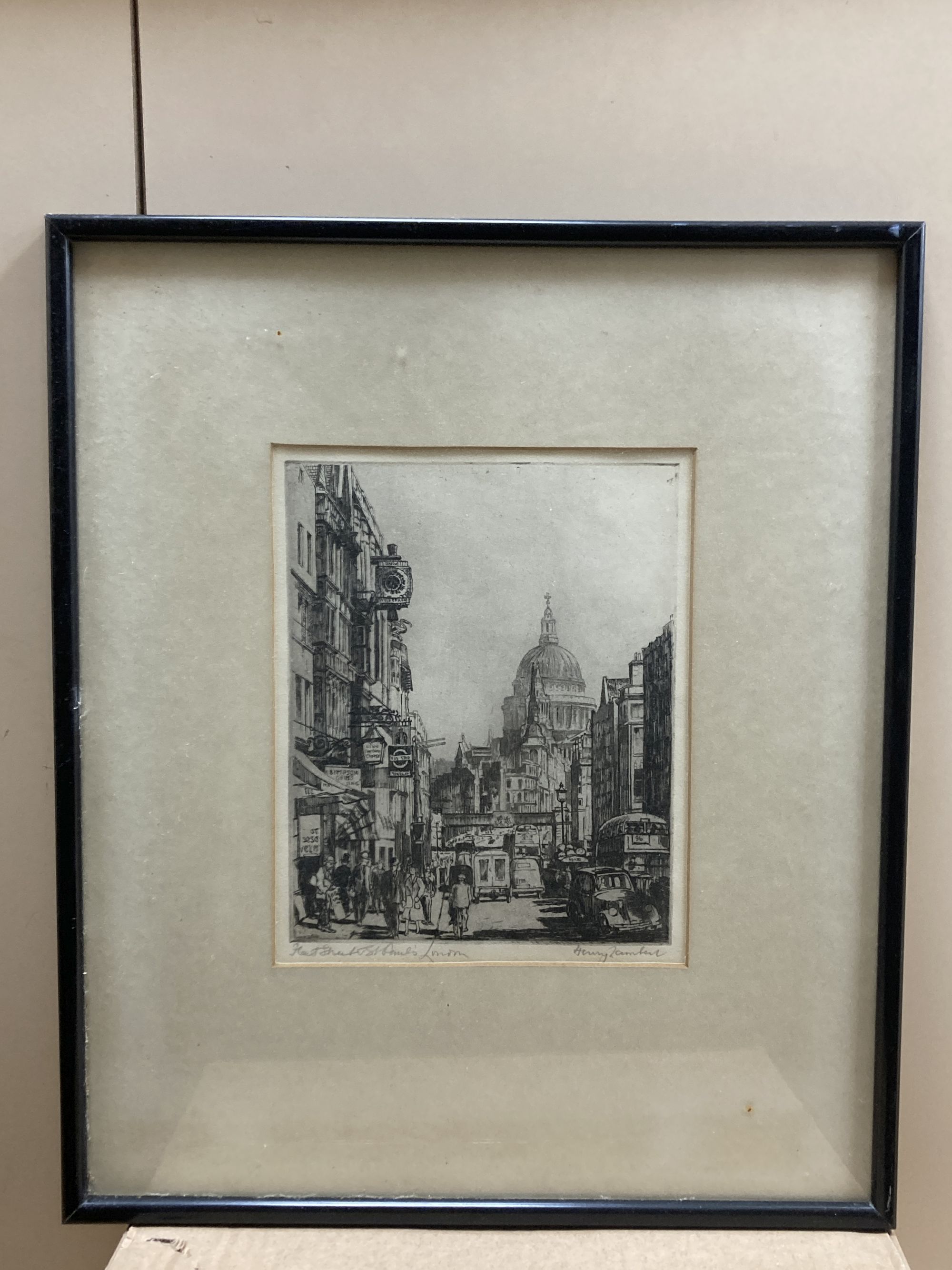 Henry Lambert, etching, Fleet Street and St Pauls, London, signed in pencil, 19 x 15cm